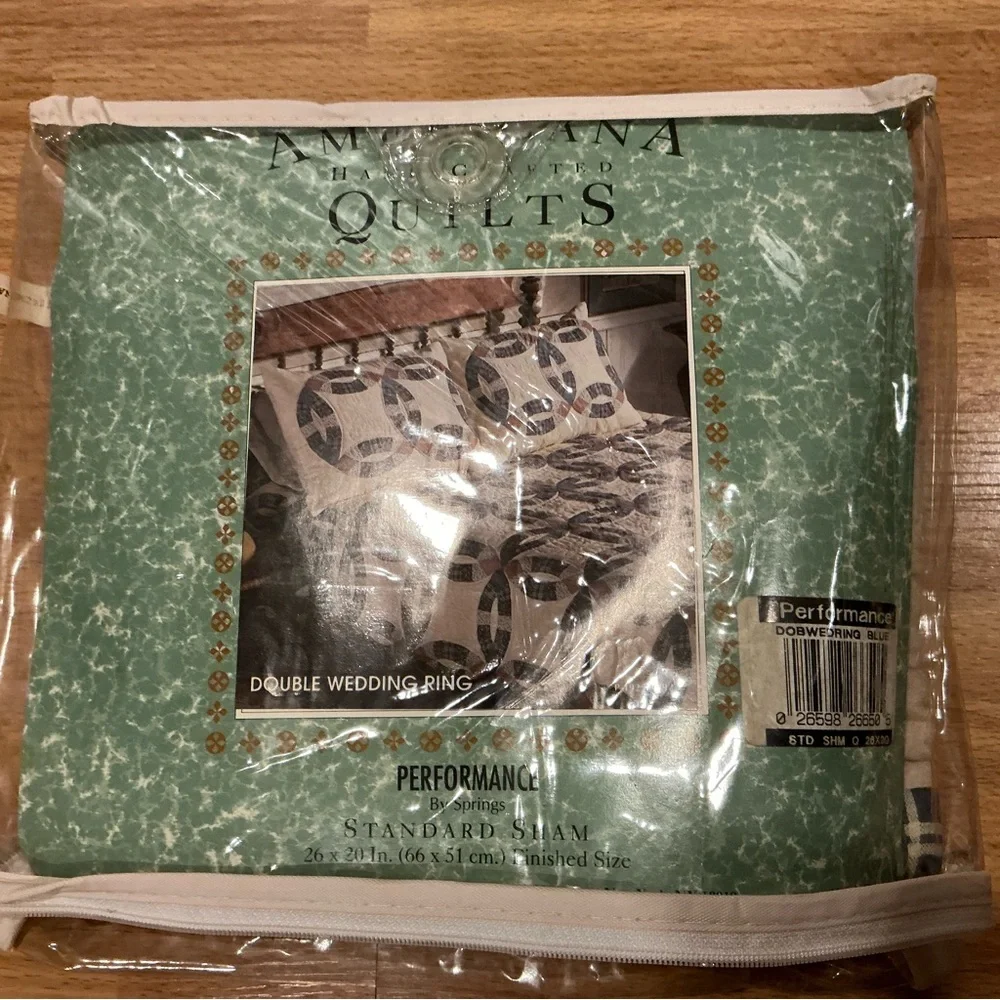 Vtg hand crafted quilted standard pillow sham cottagecore double wedding rings